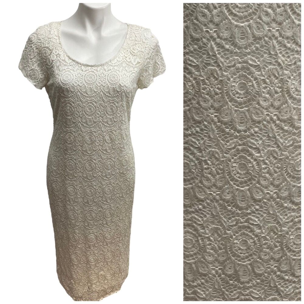 RN Studio Dress Size 10 Womens Lace Illusion Cream Party Church Office Date